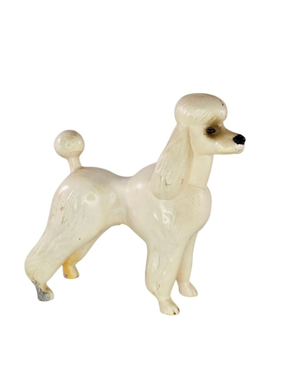 Vintage Cream Hard Plastic Poodle Dog Figurine Hong Kong #254 *SEAM SPLIT*
